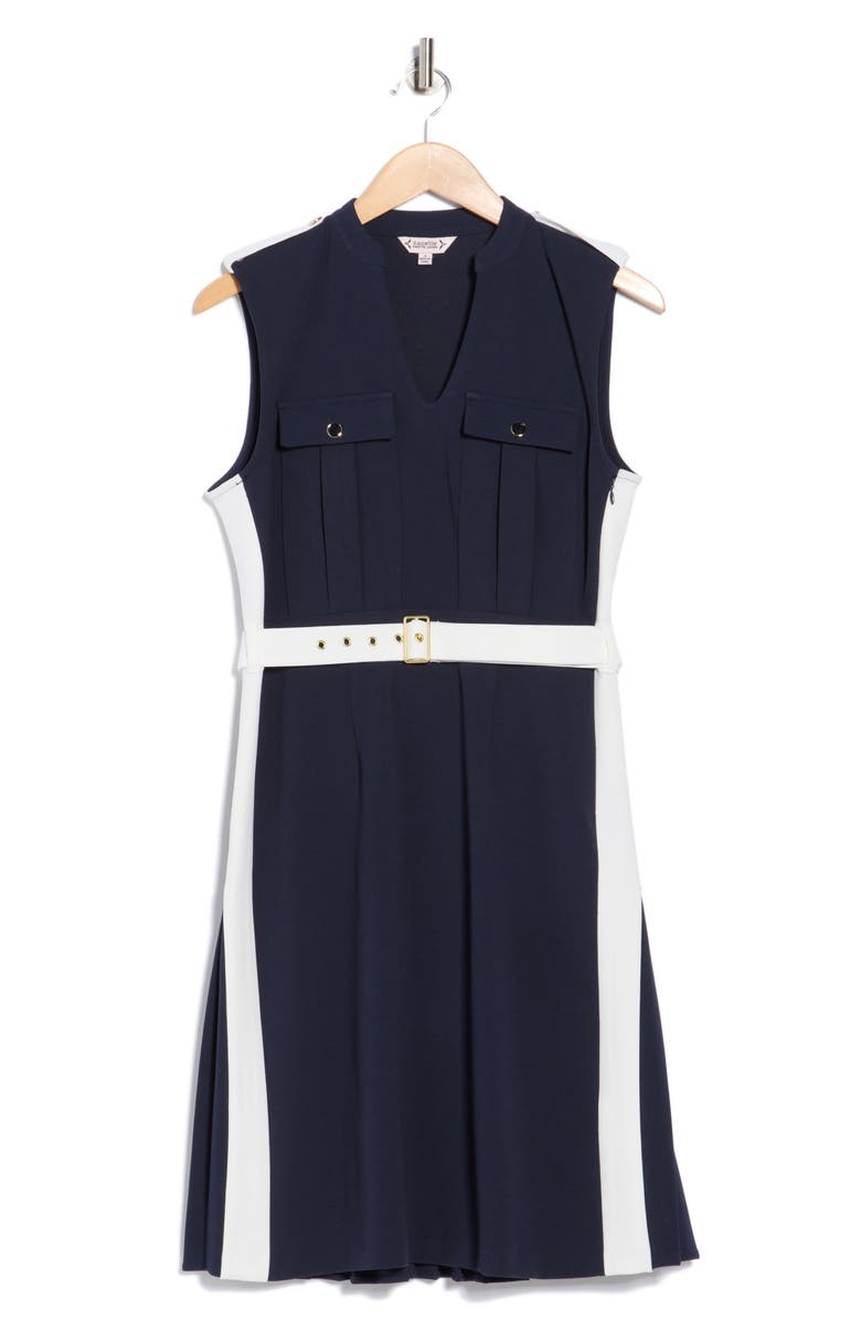 Nanette Lepore Sleeveless Belted Scuba Dress, Alternate, color, Nanette Navy/ White