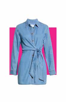Tie Waist Denim Mini Shirtdress
