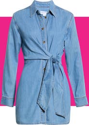 Good American Tie Waist Denim Mini Shirtdress