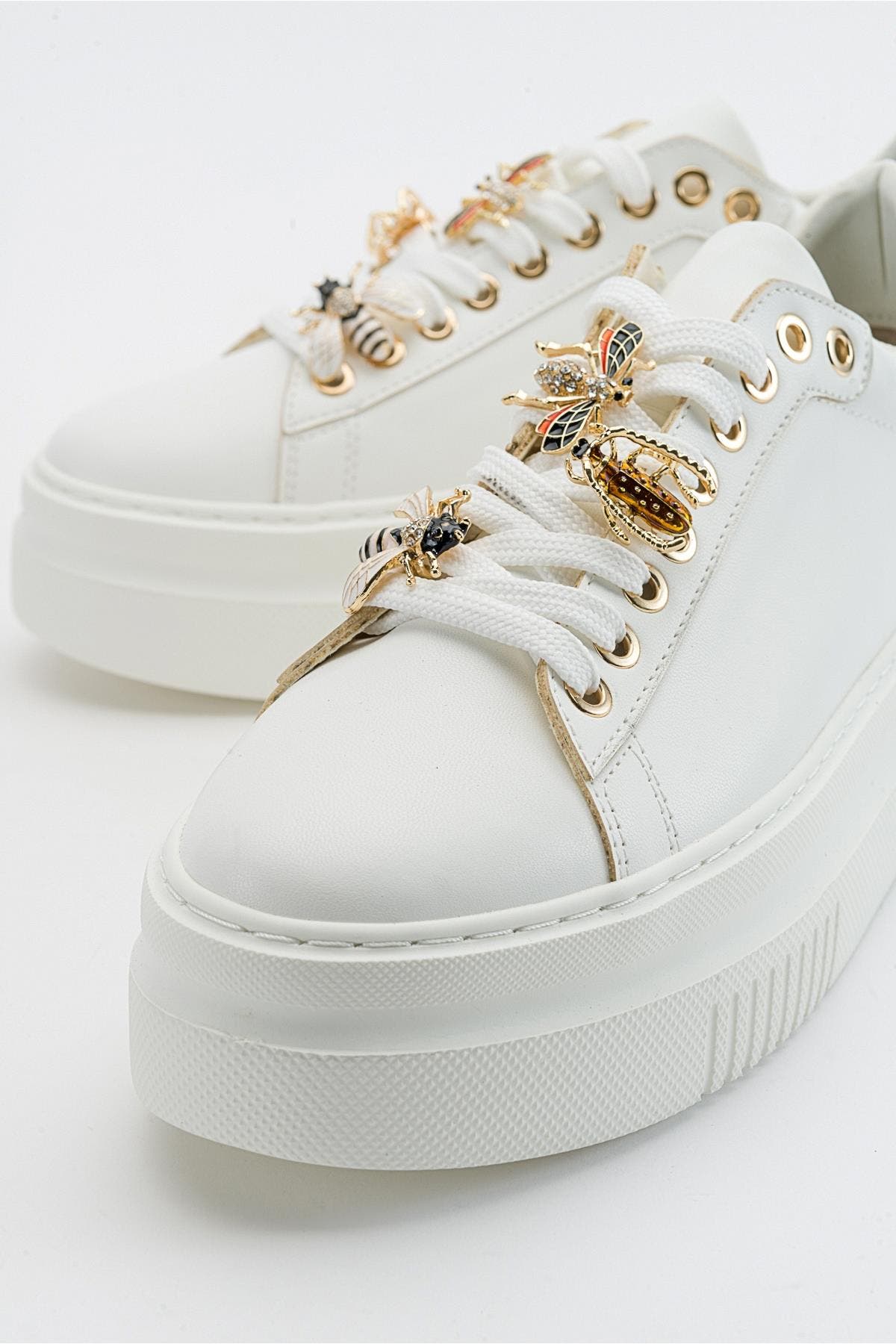 Ater Bee Buckle Sneakers, Alternate, color, White Faux Leather
