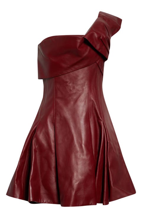 One-Shoulder Leather Minidress