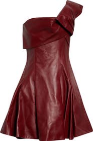 Balmain One-Shoulder Leather Minidress