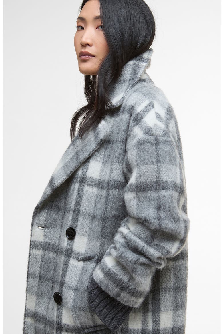 Fenella Tartan Double Breasted Long Coat, Alternate, color, SOFT GREY CHECK/ ONYX TARTAN