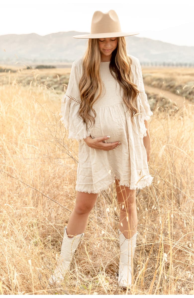 PinkBlush Raw Edge Bell Sleeve Babydoll Dress, Main, color, Cream