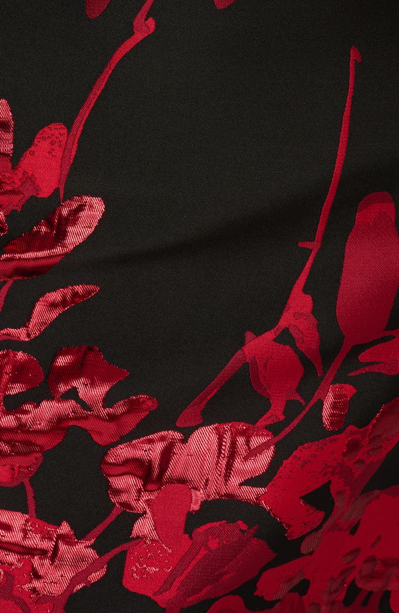 Aidan Mattox Metallic Floral Jacquard Strapless Gown, Alternate, color, Black/ Red