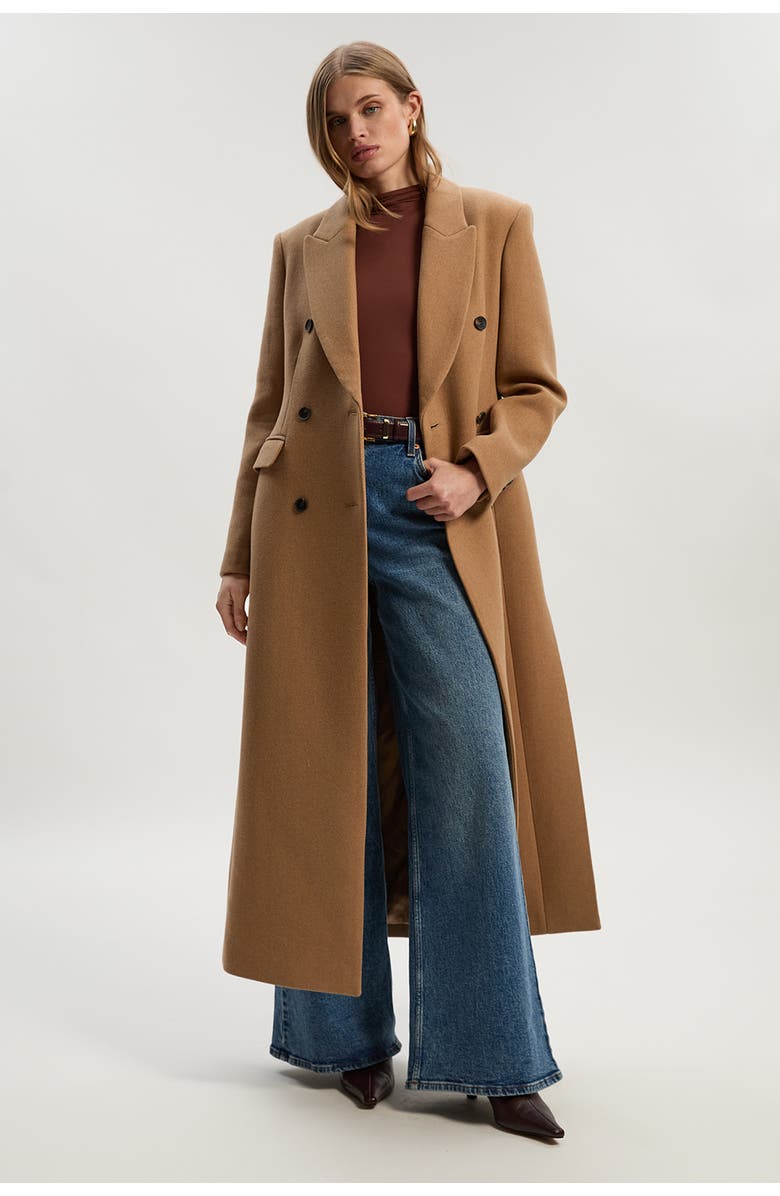 Karen Millen Wool Double Breasted Tailored Maxi Coat, Main, color, Camel