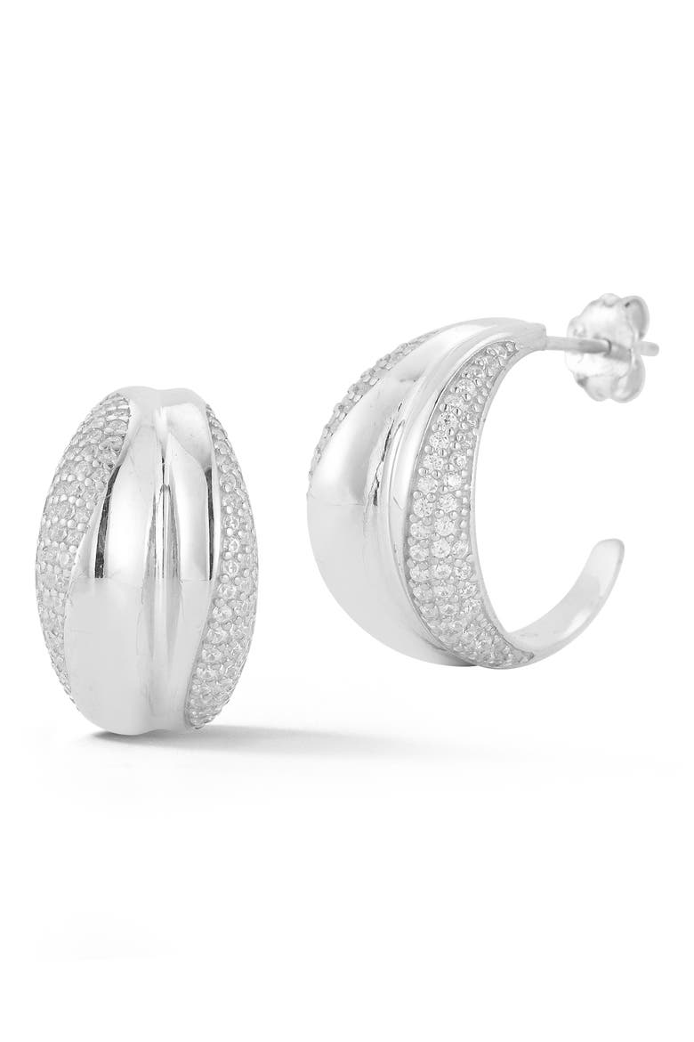 Double Row Pavé Cubic Zirconia Hoop Earrings, Main, color, SILVER