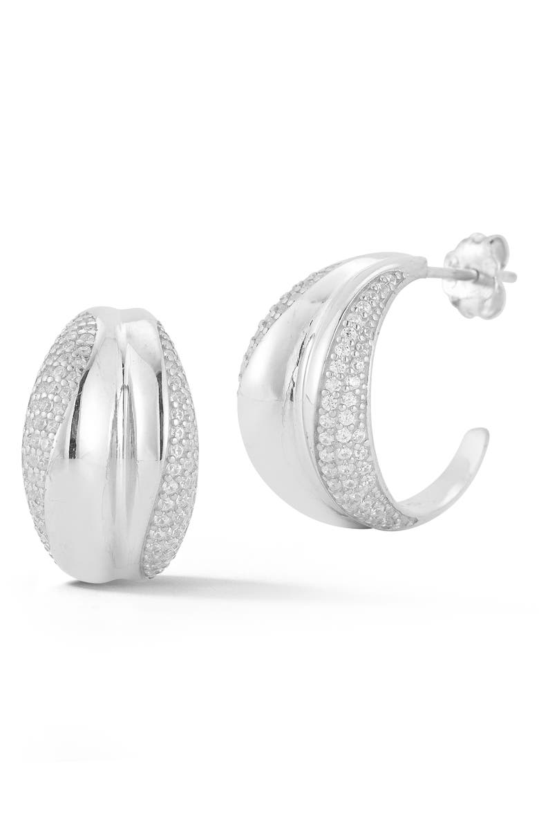 CHLOE AND MADISON Double Row Pavé Cubic Zirconia Hoop Earrings, Main, color, Silver