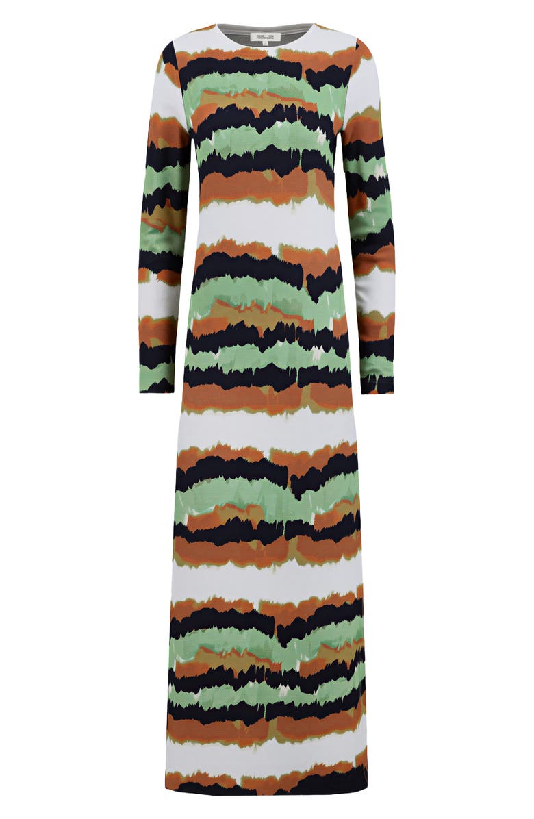 Diane von Furstenberg Robin Abstract Stripe Long Sleeve Column Dress, Alternate, color, Caterpillar Ivory