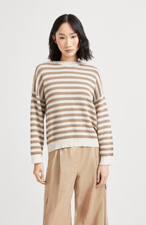 Brunello Cucinelli Cotton-blend Stripe Sweater In Neutral
