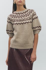 MAUDE CLUB Clayton Fair Isle Puff Sleeve Sweater
