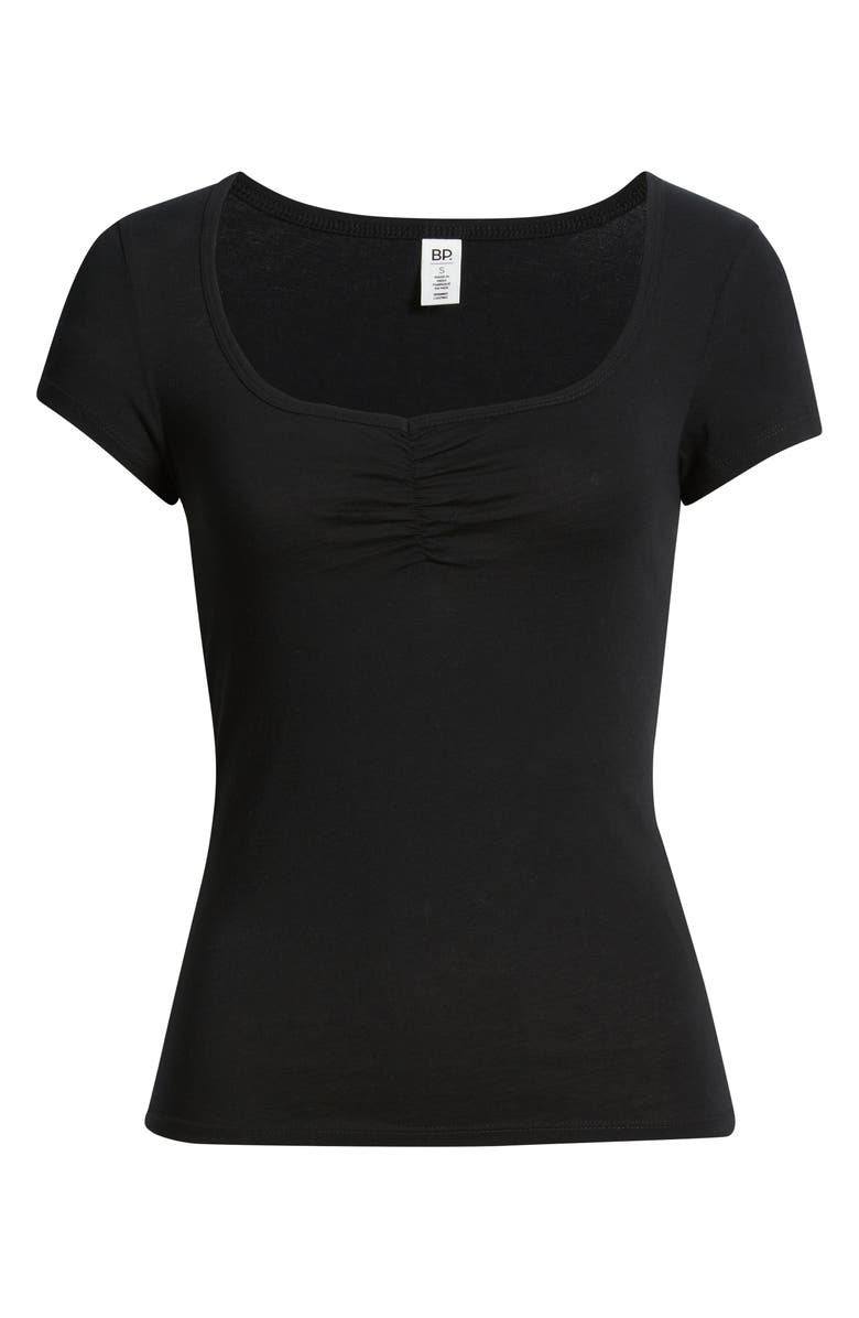 BP. Ruched Front Cotton T-Shirt, Alternate, color, Black