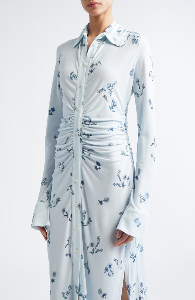 Altuzarra Claudia Floral Ruched Long Sleeve Jersey Shirtdress, Alternate, color, Danube Shibori Flower