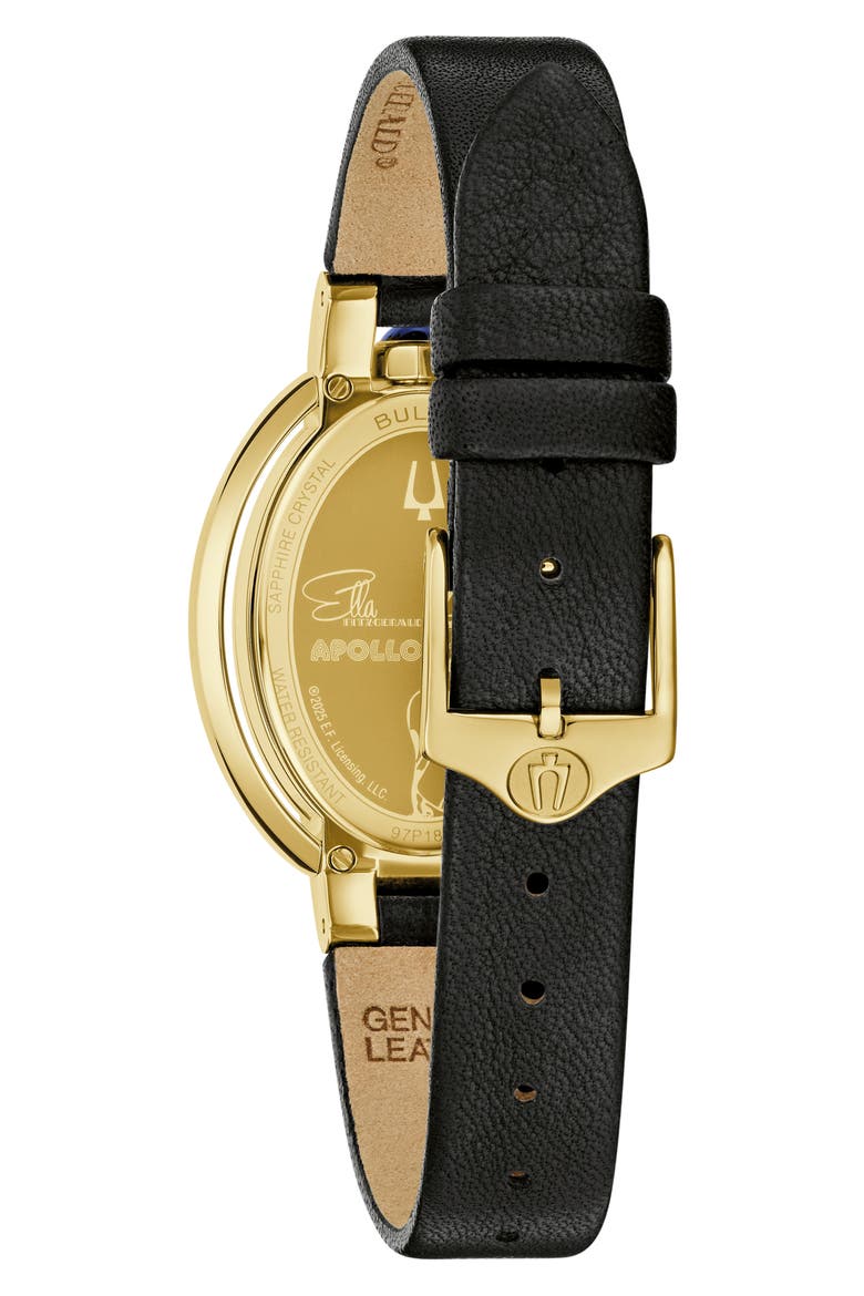 Rubaiyat Ella Fitzgerald x Apollo Leather Strap Watch, 28.8mm, Alternate, color, BLACK