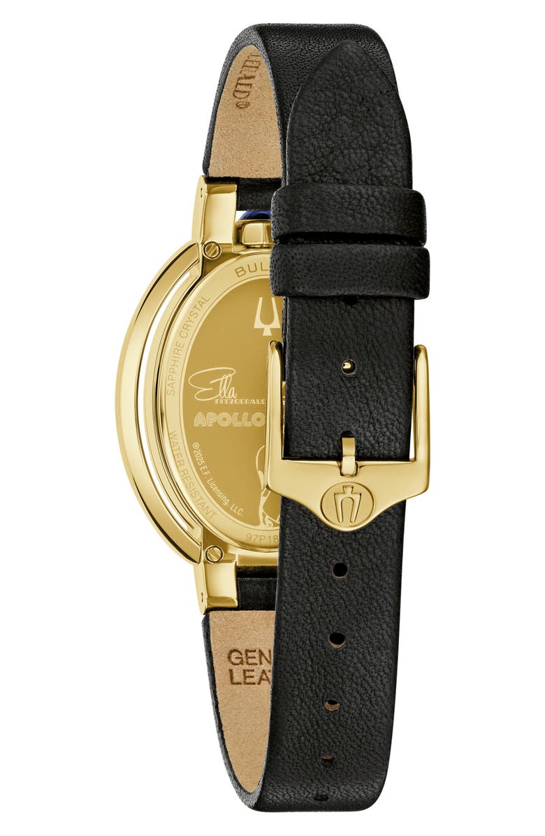 BULOVA Rubaiyat Ella Fitzgerald x Apollo Leather Strap Watch, 28.8mm, Alternate, color, Black