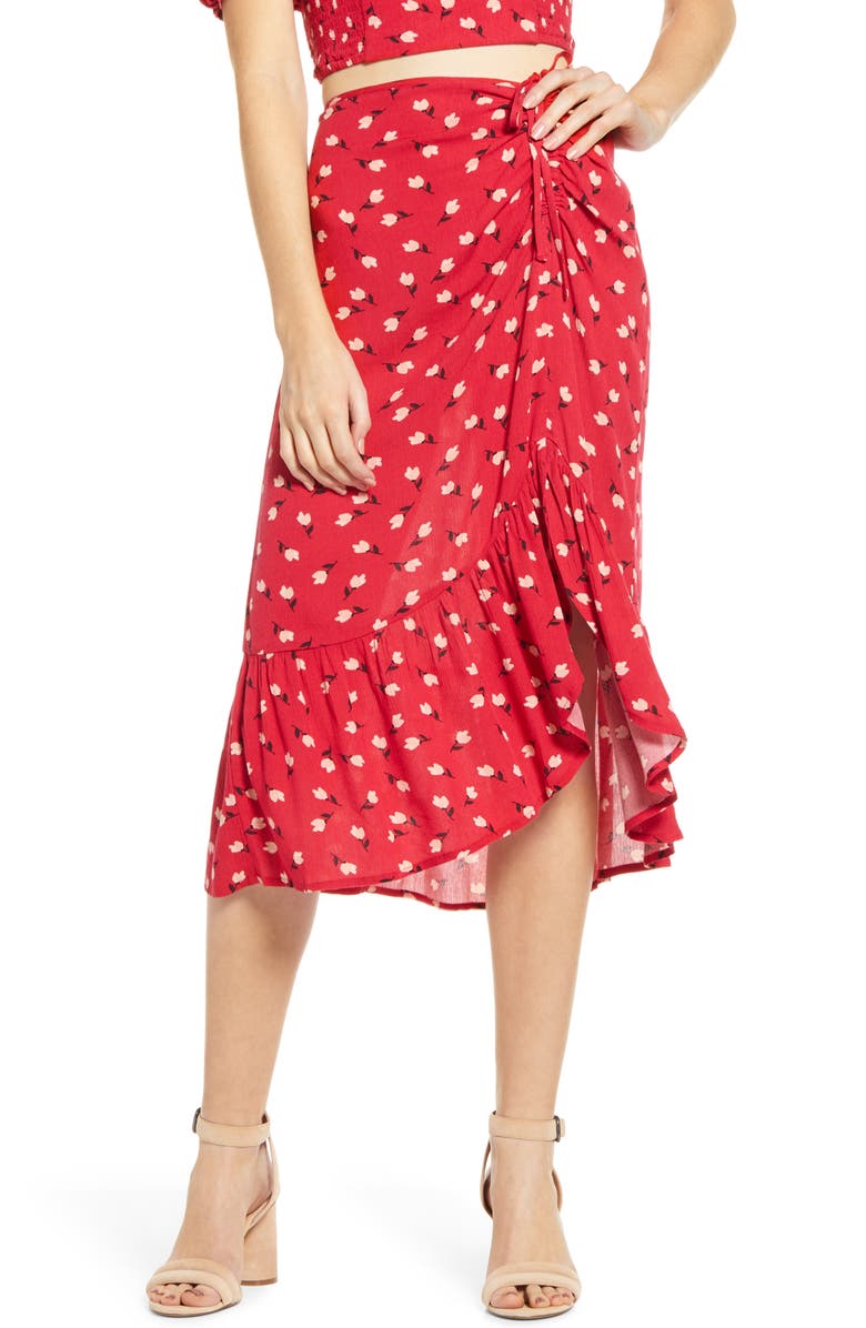 Band of Gypsies Floral Ruched Midi Skirt, Main, color, 