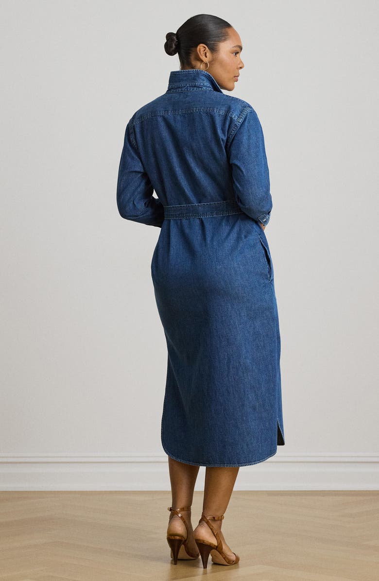 Lauren Ralph Lauren Long Sleeve Belted Cotton Denim Midi Shirtdress, Alternate, color, Harvest Wash Blue