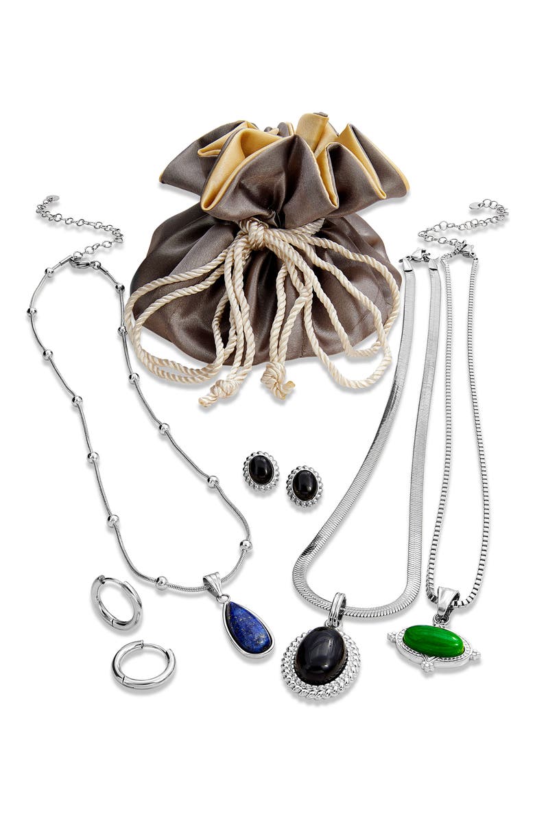 SAVVY CIE JEWELS Holiday Semiprecious Stone Pendants, Chains & Earrings 8-Piece Set, Alternate, color, White