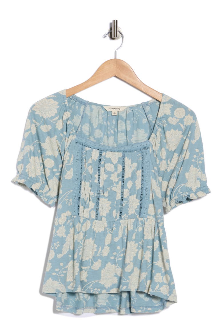 Short Sleeve Pintuck Trim Top, Alternate, color, BLUE MULTI