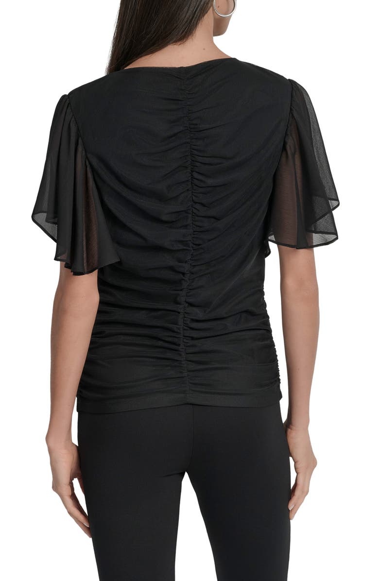 DKNY Ruched V-Neck Shirt, Alternate, color, Black