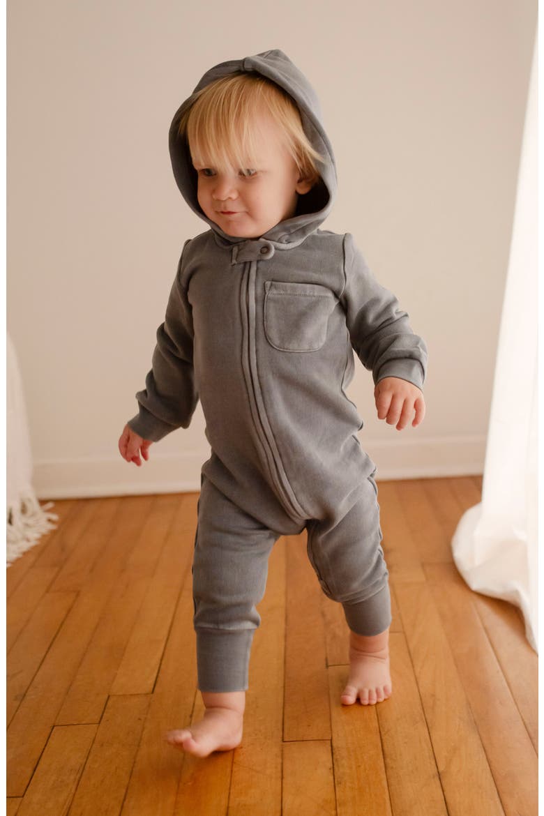 Hooded Organic Cotton Zip Romper, Alternate, color, MOONSTONE