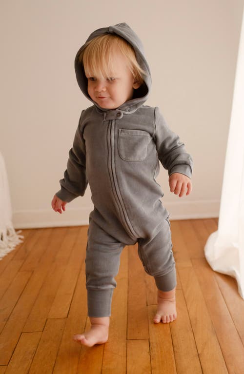 L'ovedbaby Hooded Organic Cotton Zip Romper In Blue