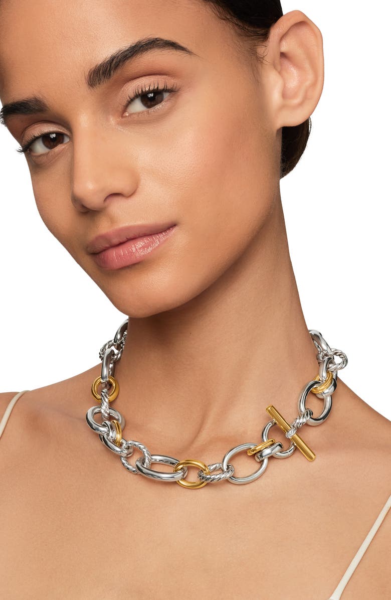 David Yurman Mercer Mixed Metal Link Necklace, Alternate, color, Sterling Silver/ 18Ky Gold