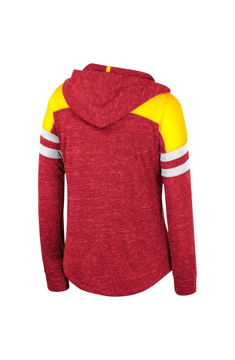 COLOSSEUM Women's Colosseum Cardinal Iowa State Cyclones Speckled Color Block Long Sleeve Hooded T-Shirt, Alternate, color,