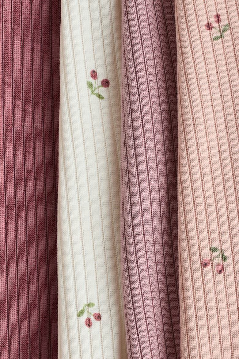 4-pack Ribbed Cotton Trousers, Alternate, color, Pink/cherries