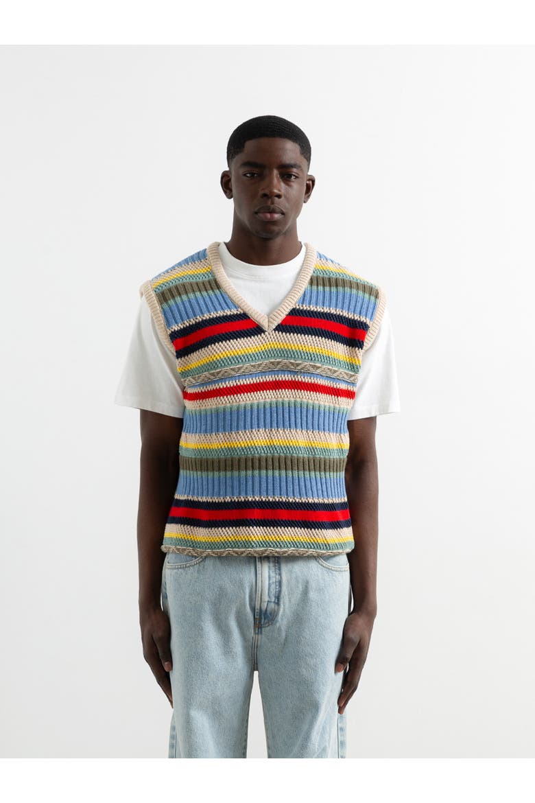 Multicolor Stripes Knitted Vest, Main, color, Plain Off White