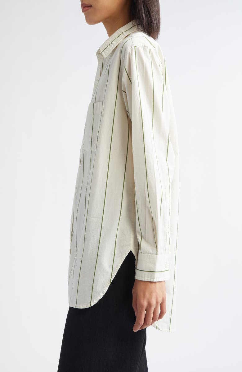 Bode Murray Stripe Cotton Button-Up Shirt, Alternate, color, Green/ Cream