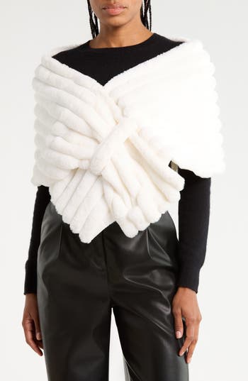 La Fiorentina Faux Fur Cape In White