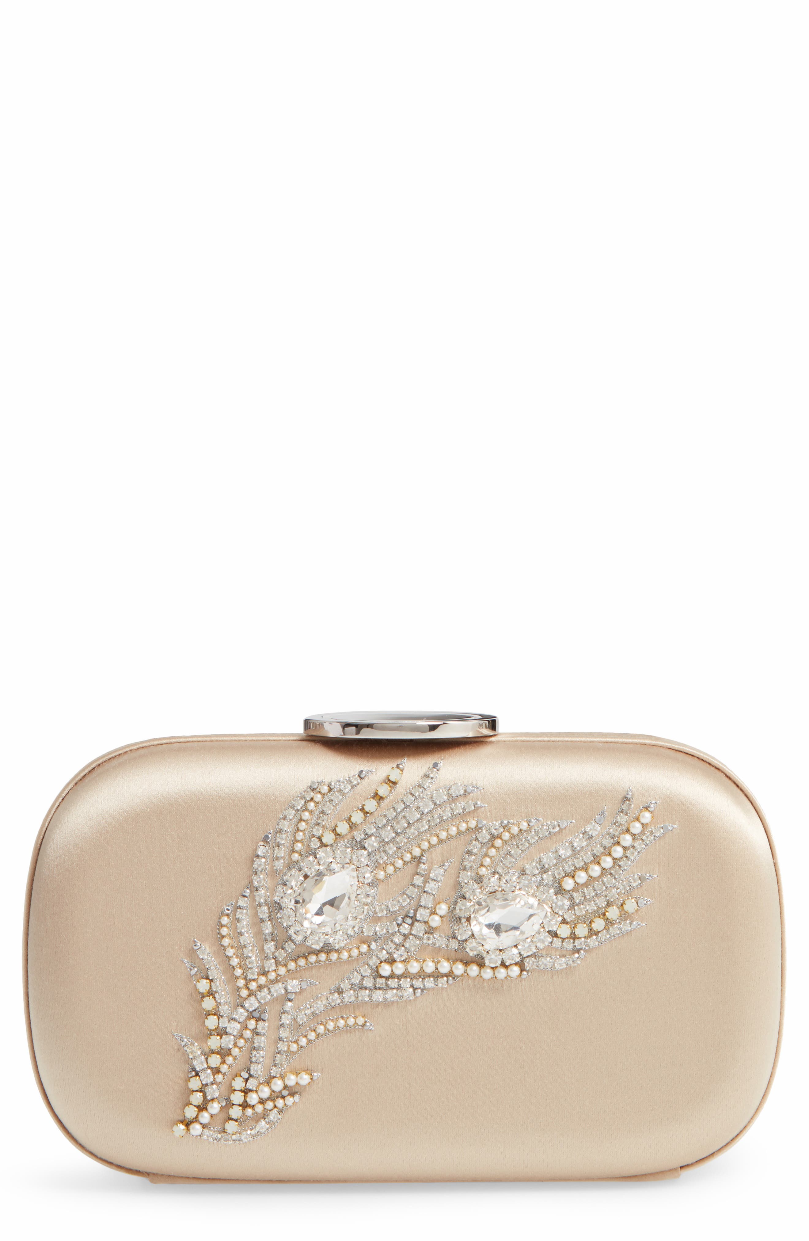Giambattista Valli Crystal Embellished Satin Clutch, Main, color, 