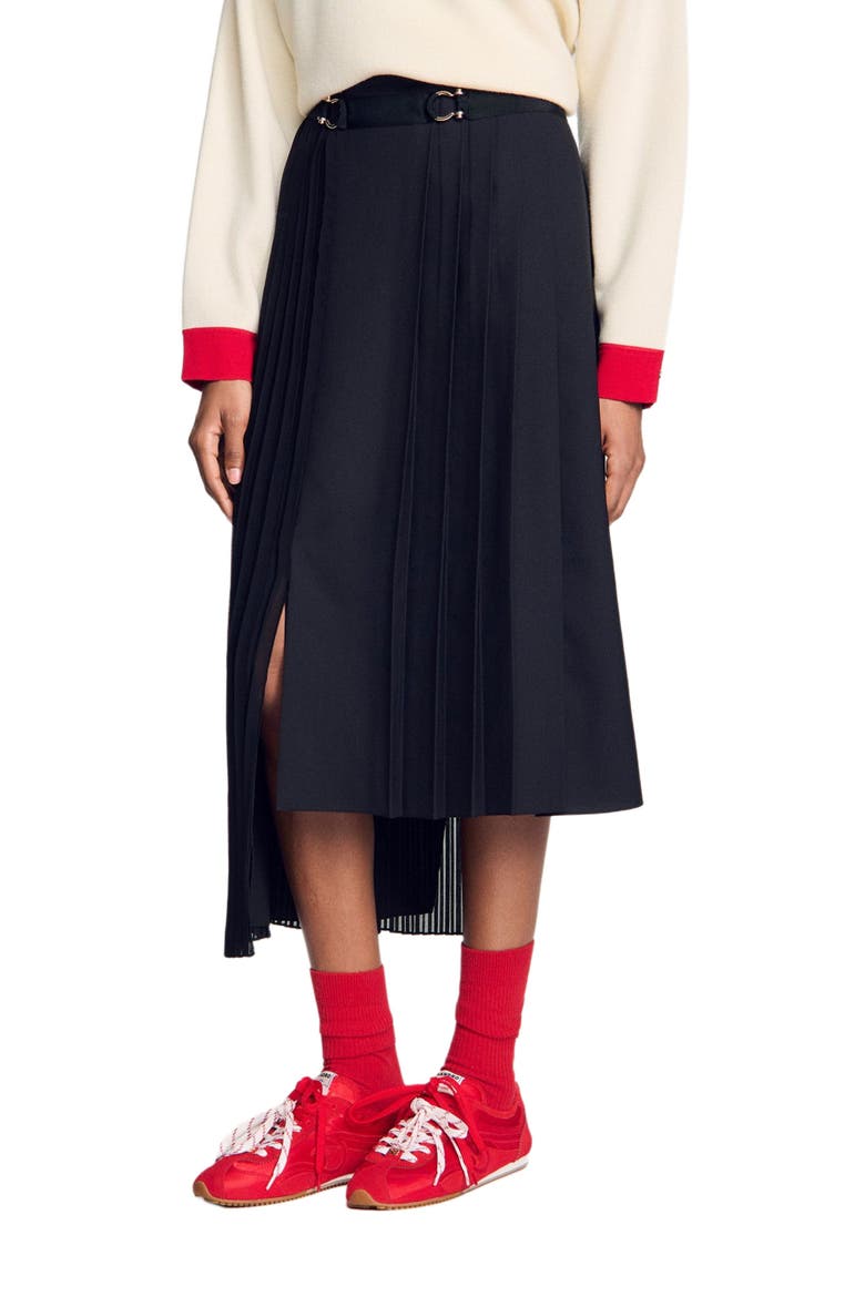 Long asymmetrical pleated skirt, Alternate, color, Black