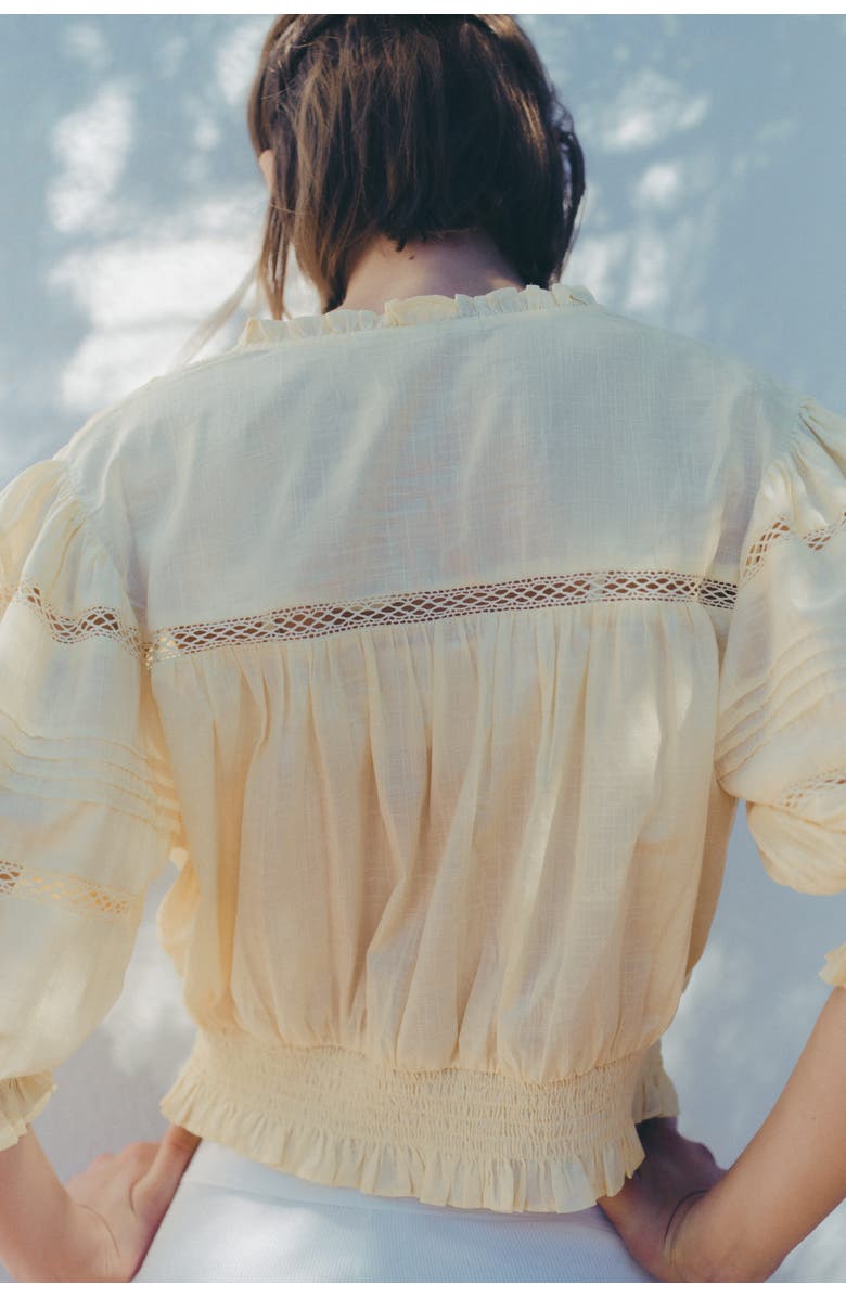 H&M Pintucked Cotton Blouse, Alternate, color, Light Yellow