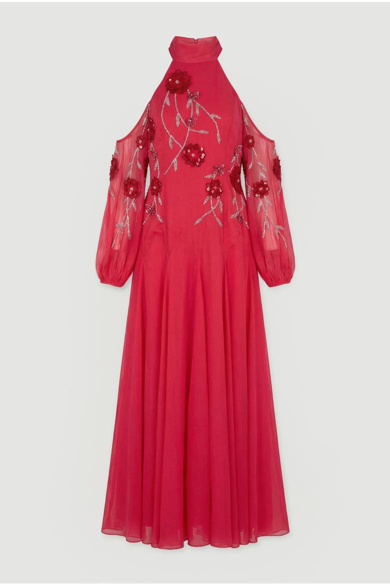 3D Floral Maxi Dress, Alternate, color, Hot Pink
