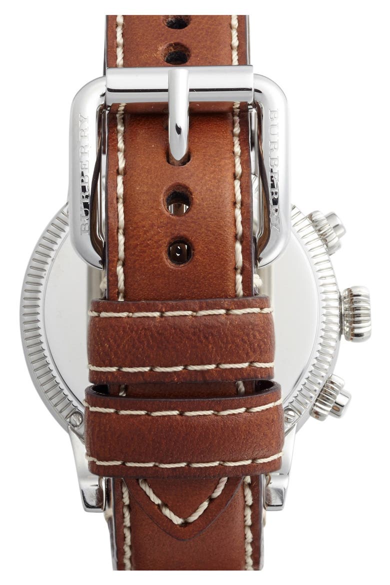 Round Leather Strap Watch, 42mm, Alternate, color, COGNAC