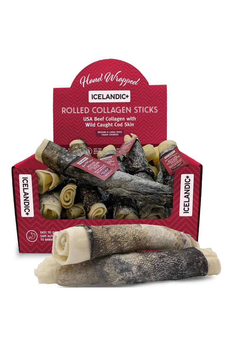 8 Inch Rolled Collagen Stick Beef and Cod Skin, 18 Pack Dog Treat, Main, color, Multicolored
