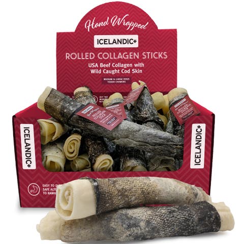 8 Inch Rolled Collagen Stick Beef and Cod Skin, 18 Pack Dog Treat