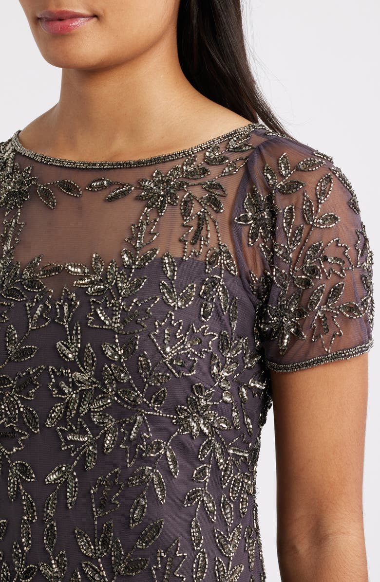 Pisarro Nights Beaded Floral Gown, Alternate, color, Slate 421