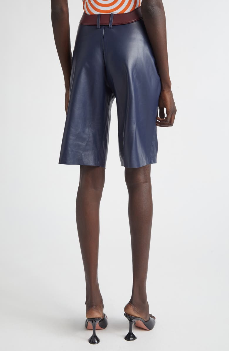 Jean Paul Gaultier Cutout Belted Leather Bermuda Shorts, Alternate, color, Navy