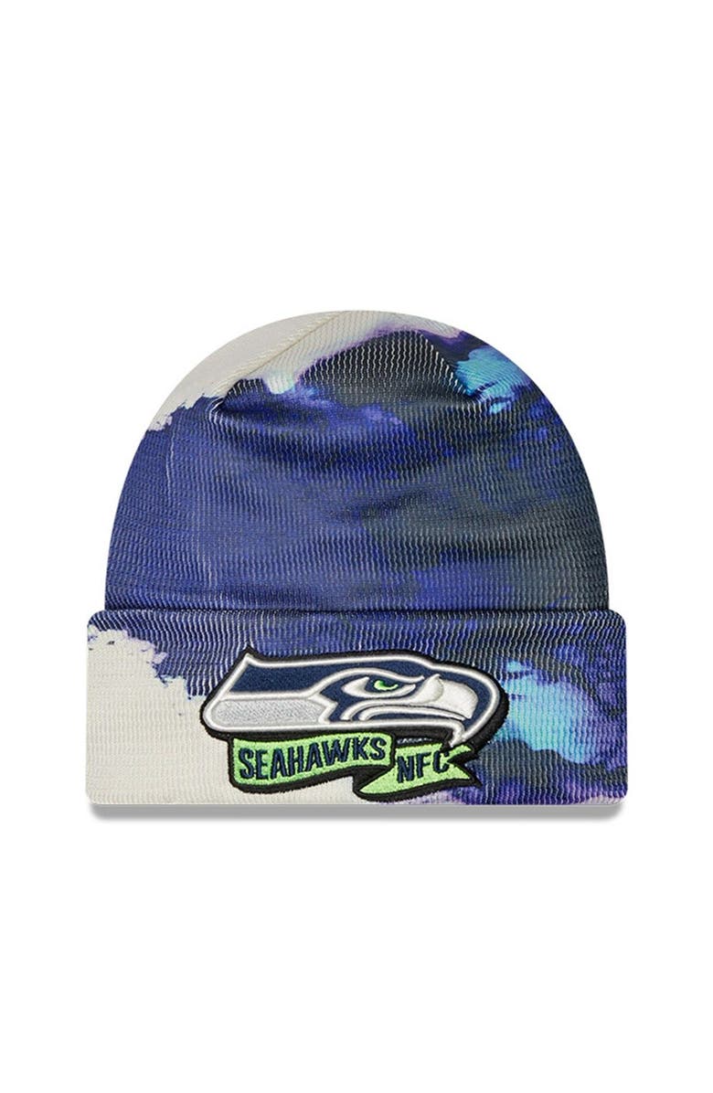 New Era Men's New Era College Navy Seattle Seahawks 2022 Sideline Ink Dye Cuffed Knit Hat, Main, color, Navy