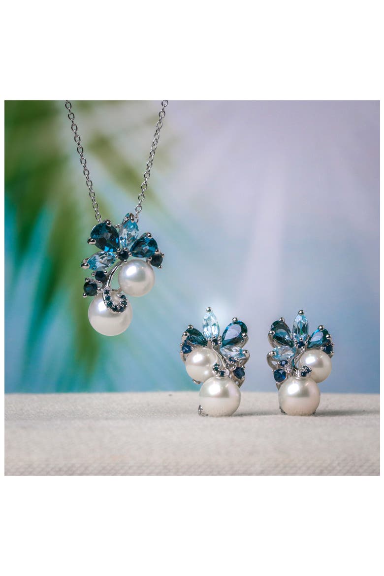 Cultured Freshwater Pearl & Sapphire Pendant Necklace & Stud Earrings Set, Alternate, color, BLUE