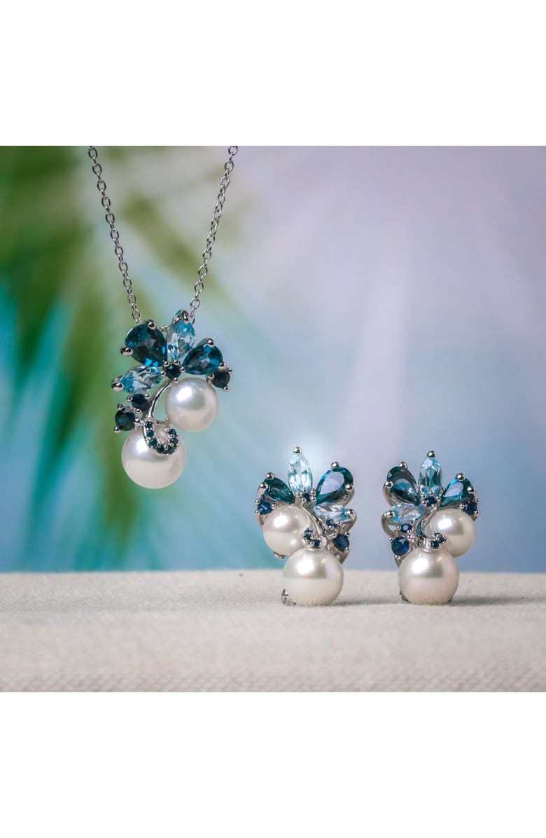 DELMAR Cultured Freshwater Pearl & Sapphire Pendant Necklace & Stud Earrings Set, Alternate, color, Blue