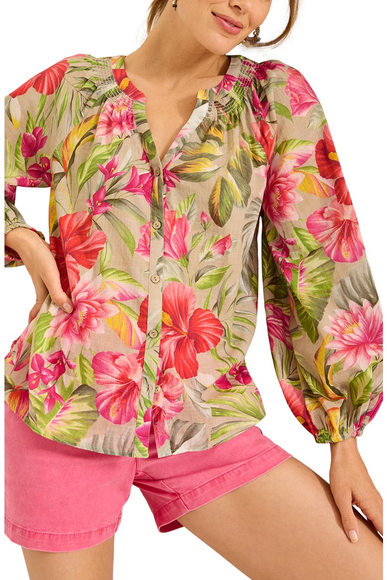 La Botanica Floral Cotton Peasant Top, Main, color, GOLDEN HONEY