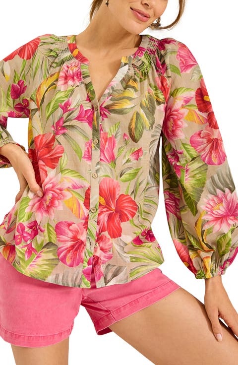 La Botanica Floral Cotton Peasant Top