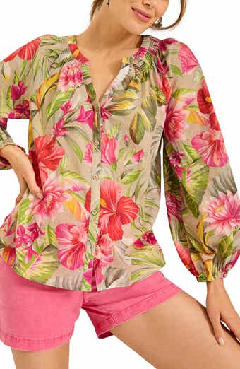 Tommy Bahama La Botanica Floral Cotton Peasant Top