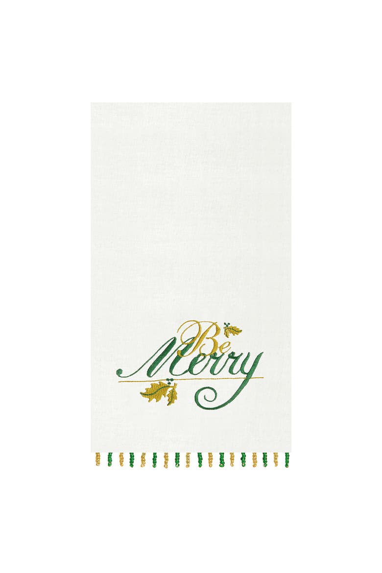 Be Merry Beaded Decorative Guest Towel, Main, color, Green