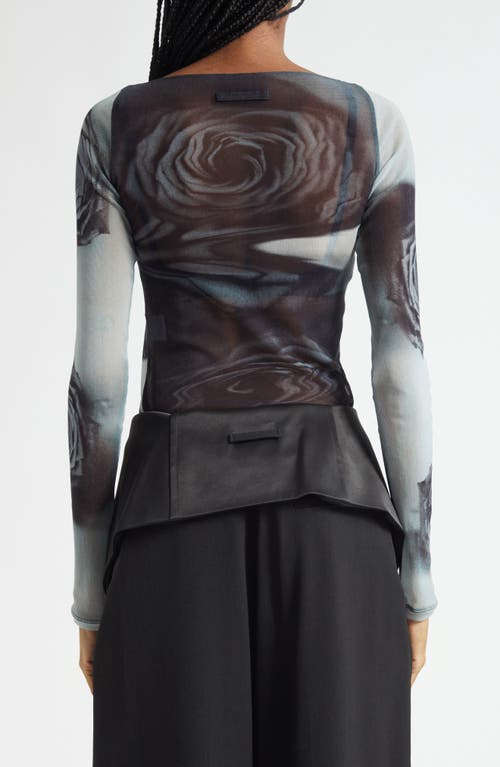 Jean Paul Gaultier Rose Sheer Long Sleeve Mesh Top In Multi