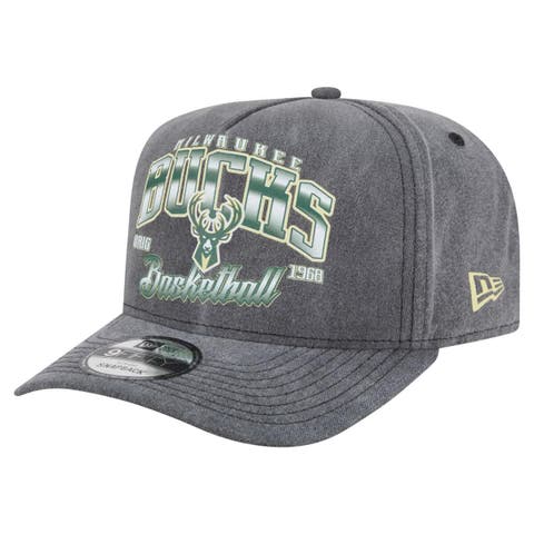Men's New Era  Charcoal Milwaukee Bucks Throwback Washed Pre-Curved 9FIFTY Snapback Hat